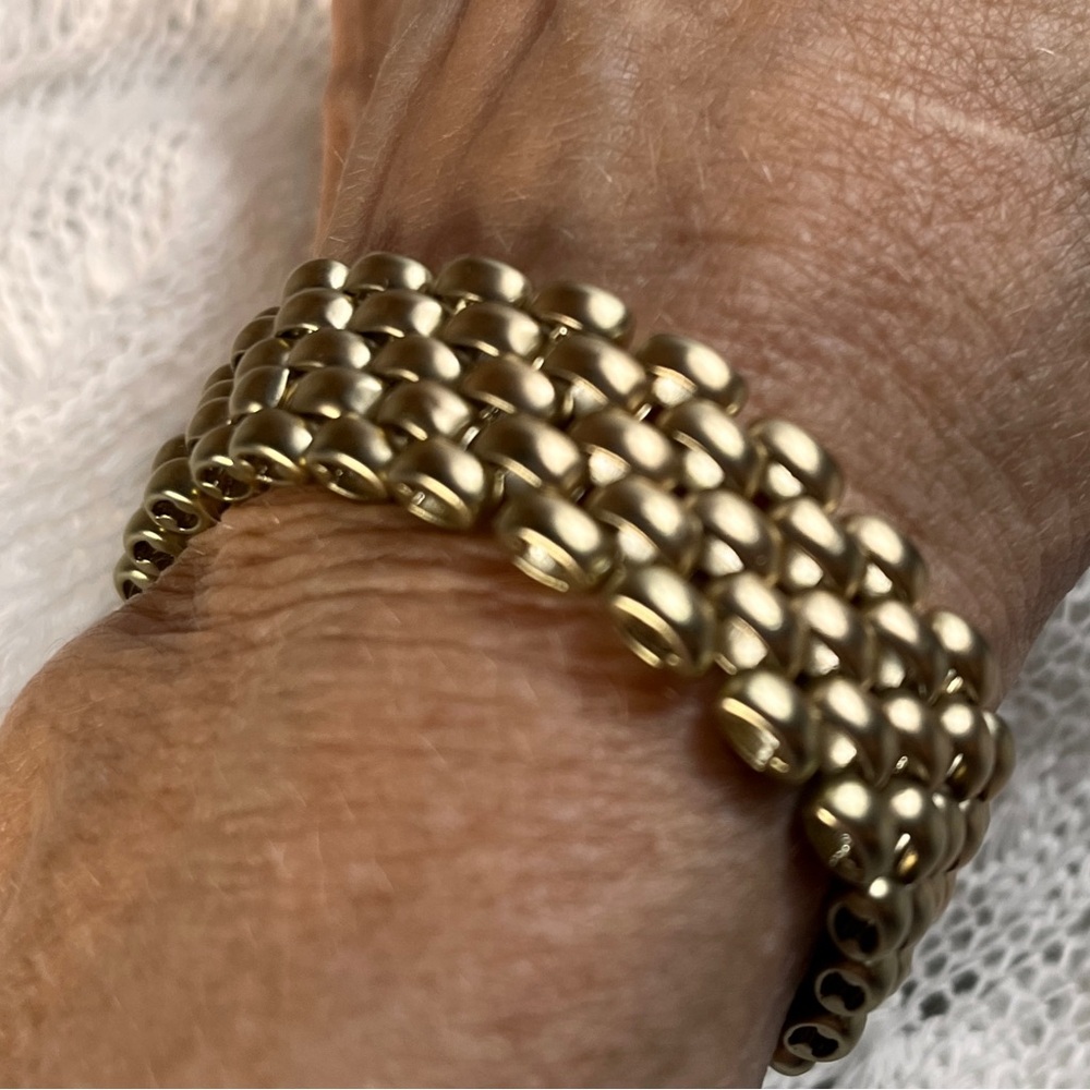 Lucky Brand Rare Goldtone Woven Chain Bracelet 2 Fasten Loops Fits 7.5"-8" Wrist